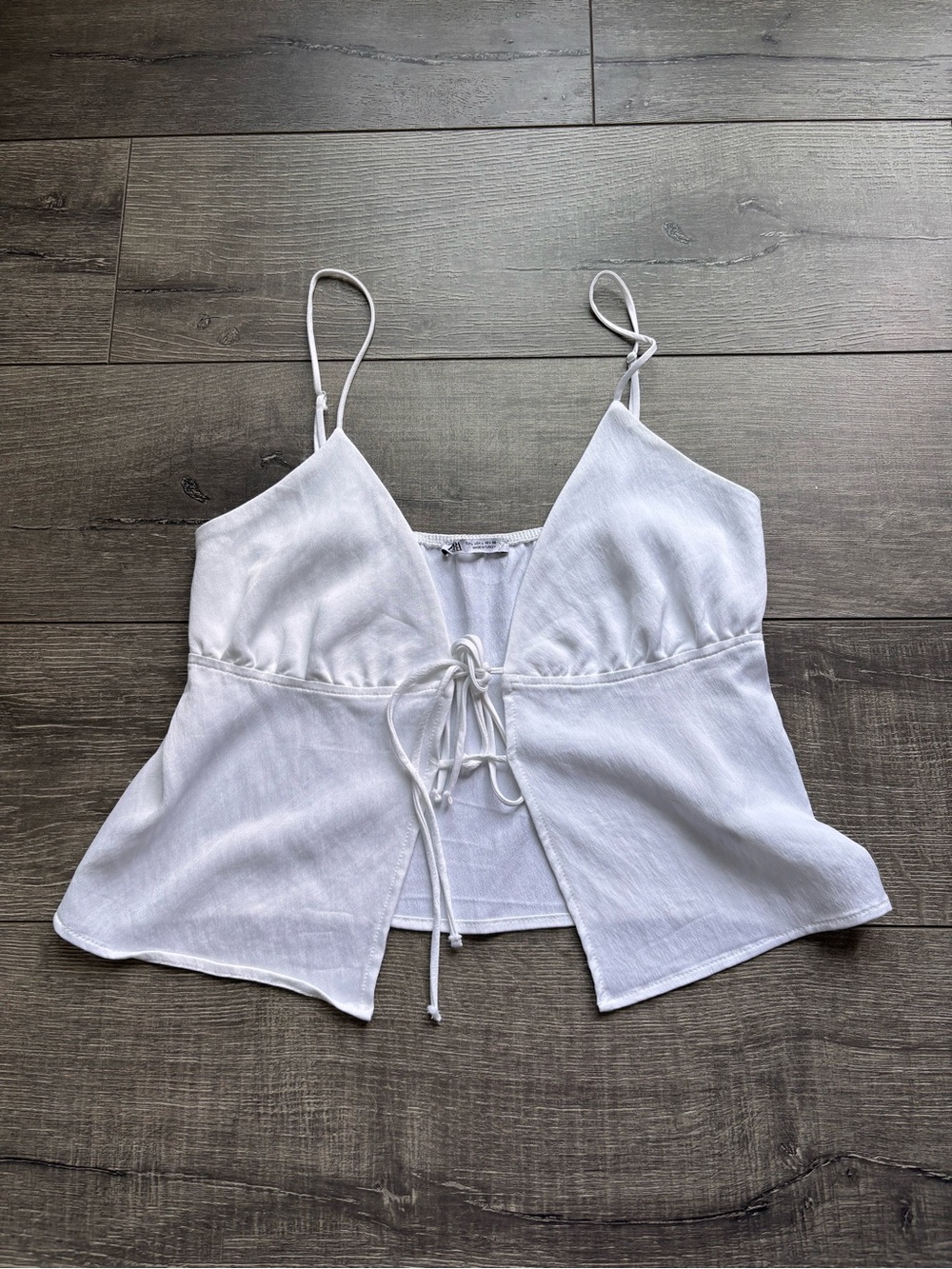 Zara White Tie-Front Spaghetti Strap Camisole